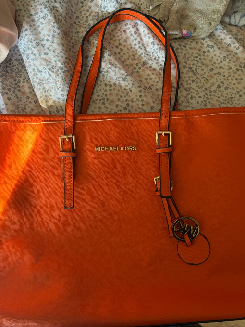 Michael Kors Orange Saffiano Leather Tote with Gold Hardware